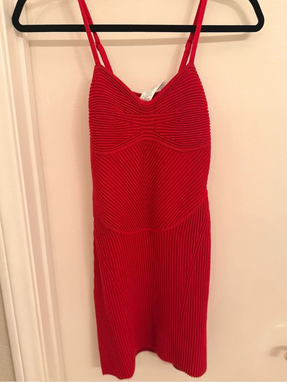 ALO Yoga Red Ribbed Mini Slip Dress with Spaghetti Straps